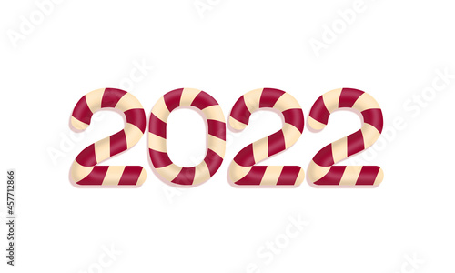 The numbers 2022 are sweet striped red and beige caramel.  New Year 2022. White background