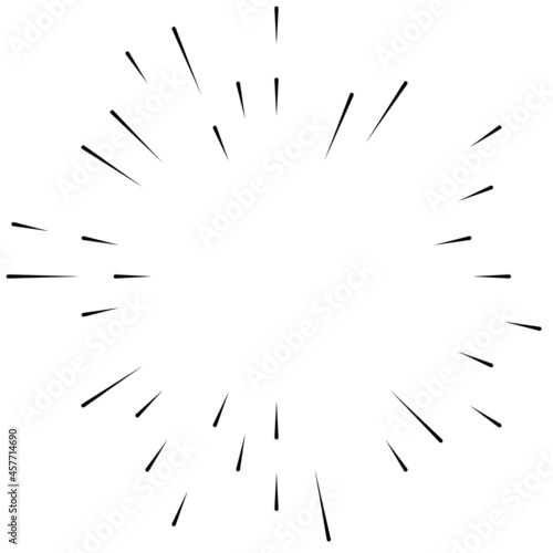 Radial, radiating lines. Gleam, glitter, flash and flare effect. Starburst, sunburst blast, emission design element