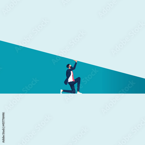 Businessman under pressure, Symbol of stress, fear, struggle in career or business situation vector concept