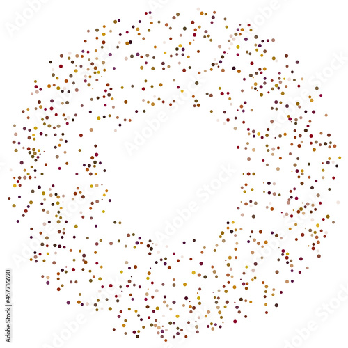 Colorful, colored random circles, dots, speckles and freckles concentric, circular and radial element. Pointillist, pointillism random polychrome halftone circles
