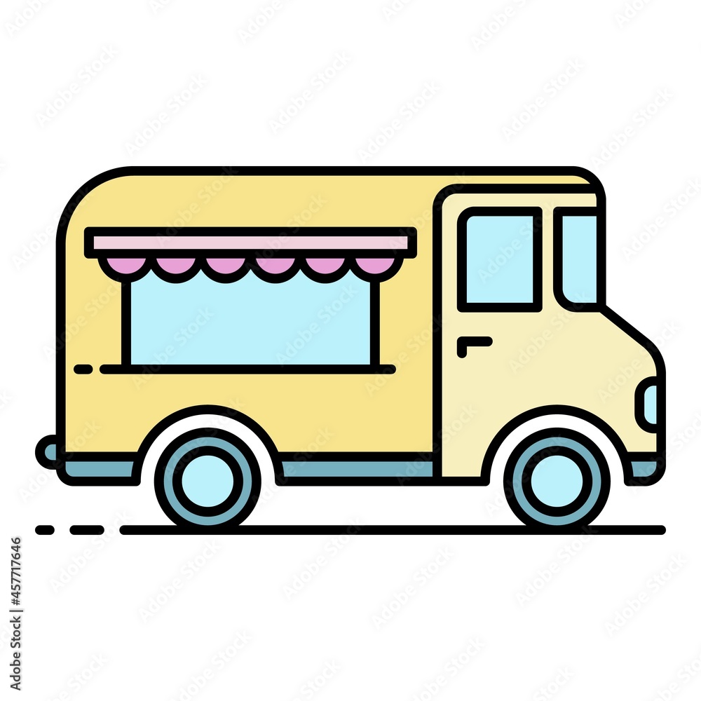 Gourmet food truck icon. Outline gourmet food truck vector icon color flat isolated