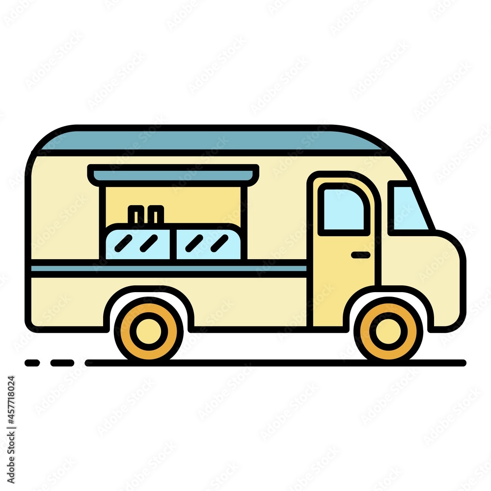 American food truck icon. Outline american food truck vector icon color flat isolated