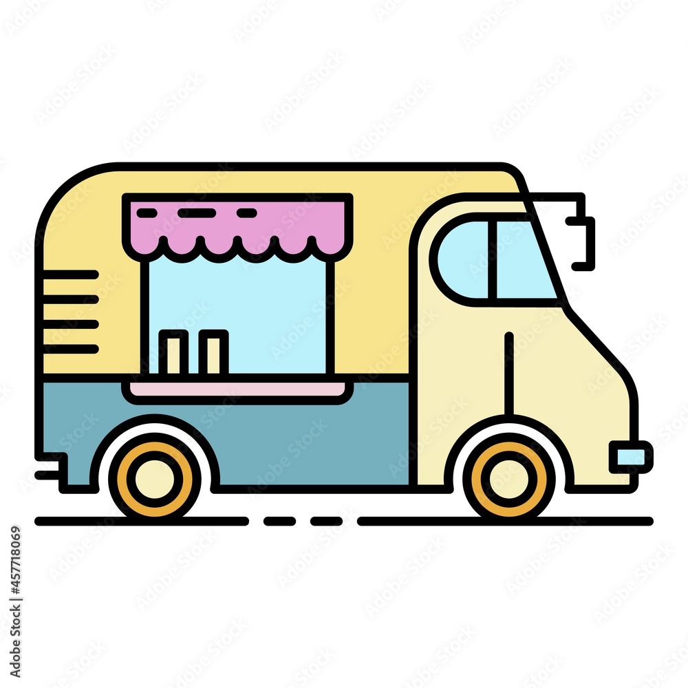 Cafeteria vehicle icon. Outline cafeteria vehicle vector icon color flat isolated