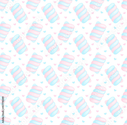 Seamless pattern with sweet marshmallow in cartoon style