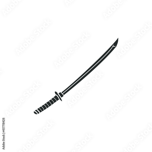 Katana Sword Icon Silhouette Illustration. Samurai Weapons Vector Graphic Pictogram Symbol Clip Art. Doodle Sketch Black Sign.