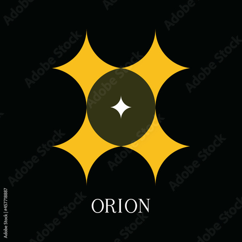 Lettering logo design. The arrangement of 5 copies of stars made a negative space letter O with ‘Orion’ text below. EPS8 file.