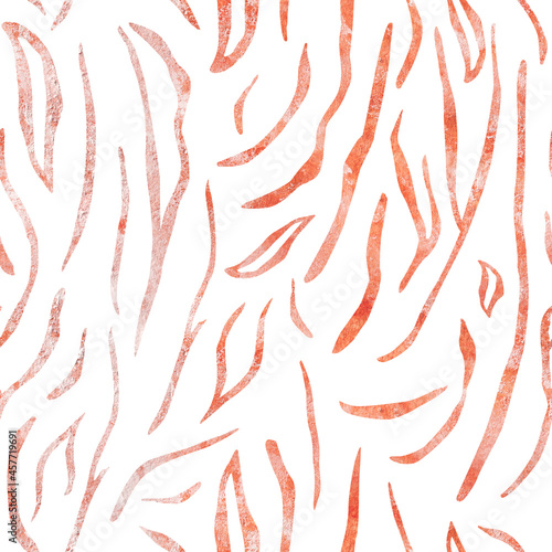 Orange tiger stripes watercolor seamless pattern. Template for decorating designs and illustrations.