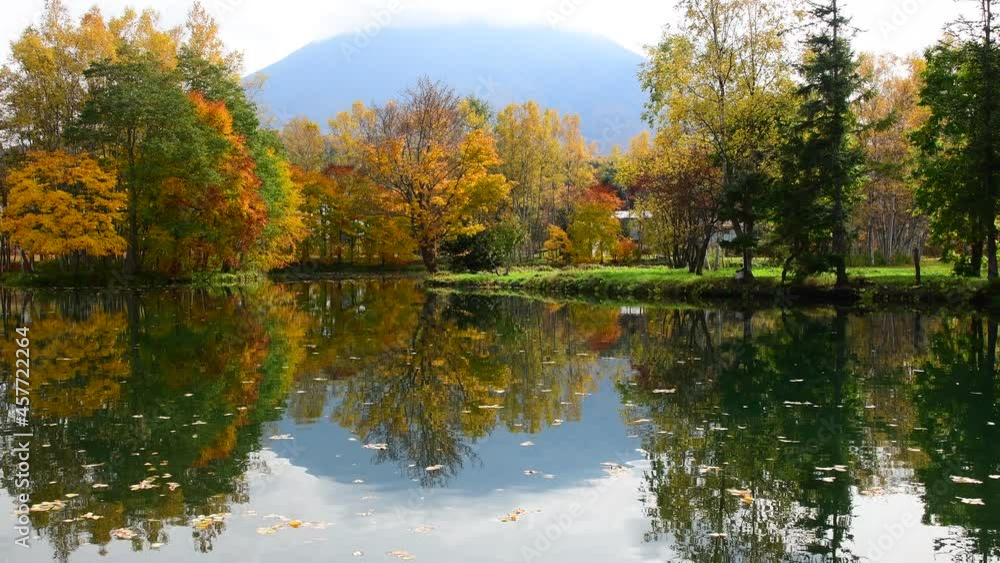 紅葉が映る池 北海道京極町 紅葉が映る池 北海道京極町