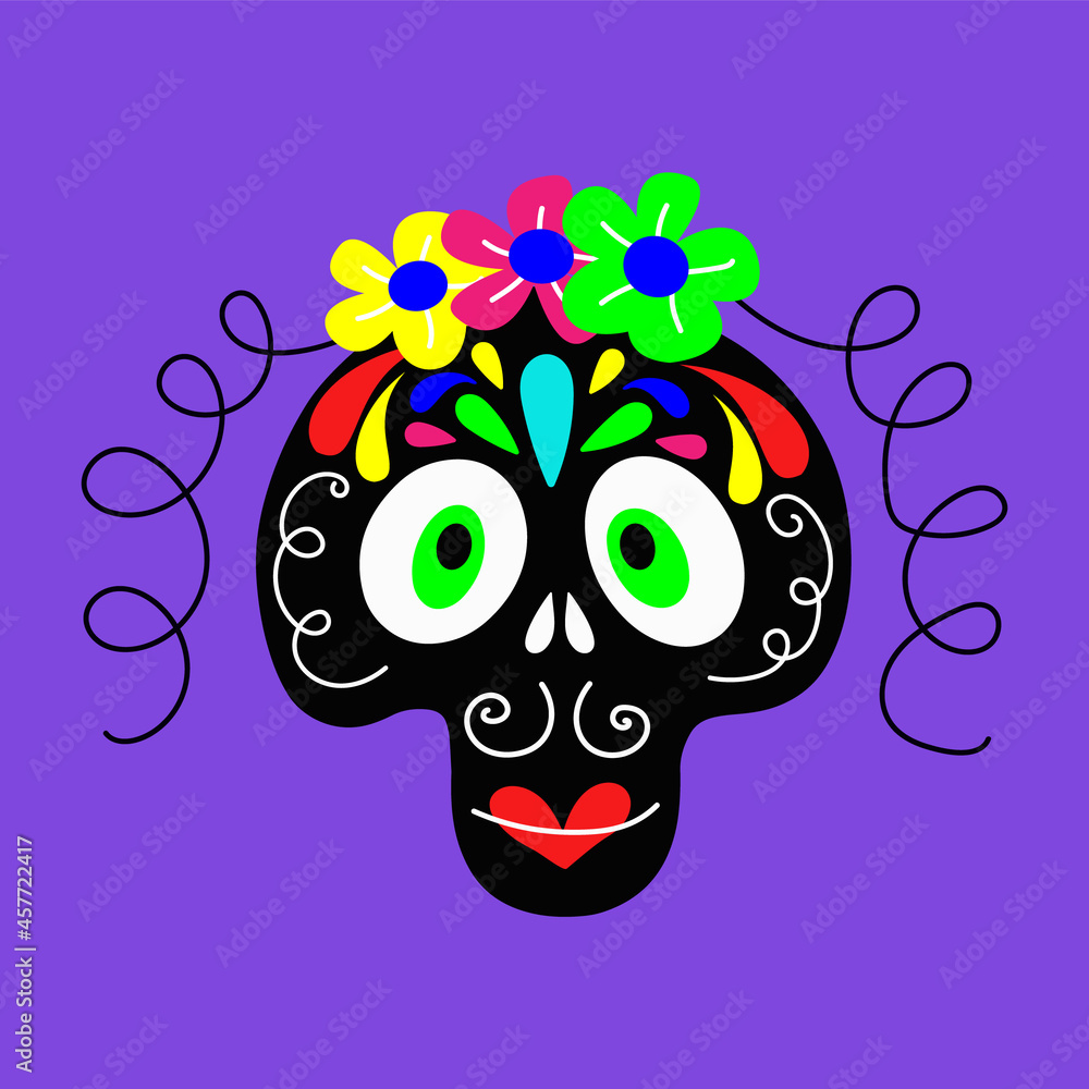 Girl skull with flowers for Day of the Dead