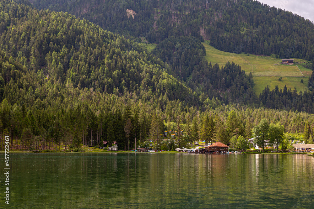 View of Toblacher See, lake in the north Italy.