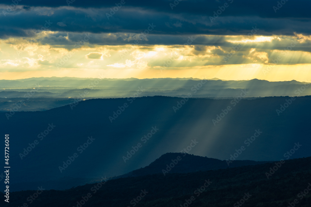 The  mountain ridges with sun light at Phu Kra Dueng National park of Thailand