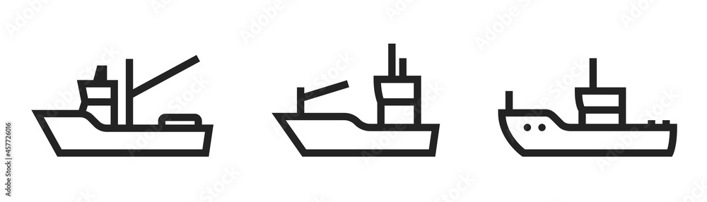 fishing boat line icon set. sea vessel symbols fishing boat line icon set. sea vessel symbols