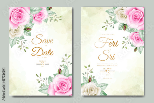 beautiful floral leaves watercolor wedding invitation card template