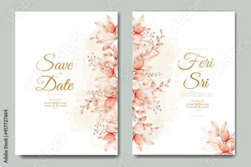 beautiful floral leaves watercolor wedding invitation card template
