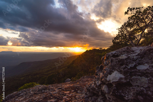 The mountain ridges with sun light at Phu Kra Dueng National park of Thailand