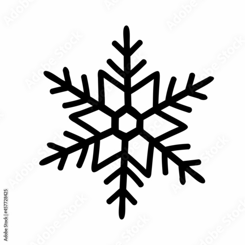 doodle snowflake drawn with black lines. silhouette of a snowflake for plotter cutting. vector illustration isolated on white background.