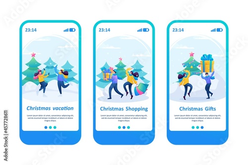 Friends do Christmas shopping, meet friends, have a fun holidays. 2D Characters. Mobile App