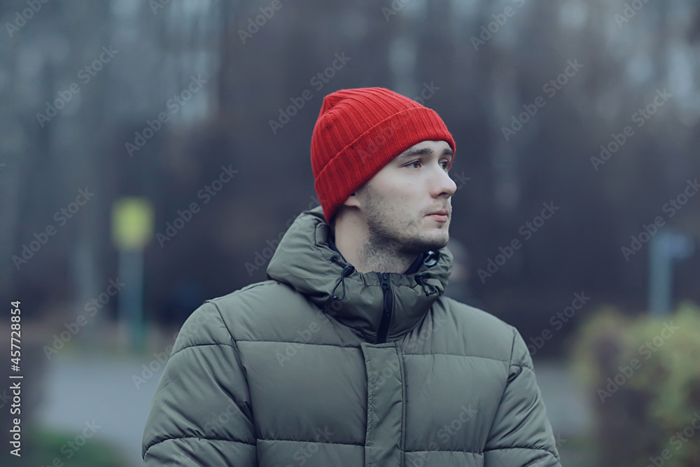 fashionable young man posing in autumn style portrait, hipster nature travel fashionable young man posing in autumn style portrait, hipster nature travel