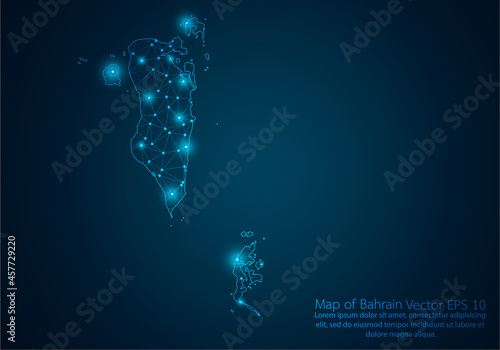 Abstract mash line and point scales on dark background with map of Bahrain.3D mesh polygonal network line, design sphere, dot and structure. Vector illustration eps 10.
