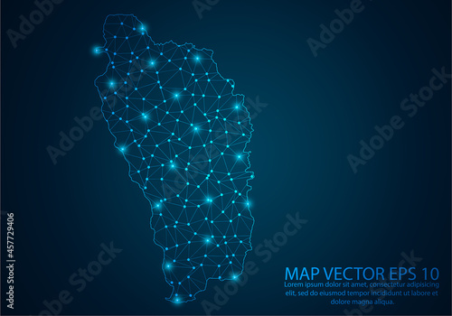 Abstract mash line and point scales on dark background with map of Dominica.3D mesh polygonal network line, design sphere, dot and structure. Vector illustration eps 10.