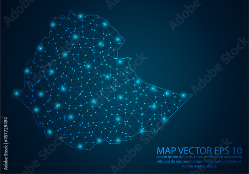 Abstract mash line and point scales on dark background with map of Ethiopia.3D mesh polygonal network line, design sphere, dot and structure. Vector illustration eps 10.