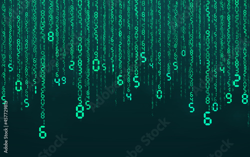 Blue matrix digital background. Falling numbers digital network technology. Futuristic cyberspace. Vector illustration
