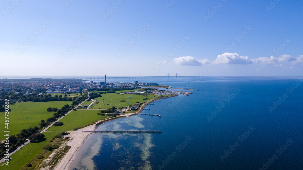 Oresdun Bridge from Malmö in Sweden - Drone Perspective Architecture Photography	