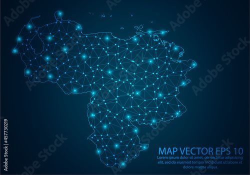 Abstract mash line and point scales on dark background with map of Venezuela.3D mesh polygonal network line, design sphere, dot and structure. Vector illustration eps 10.