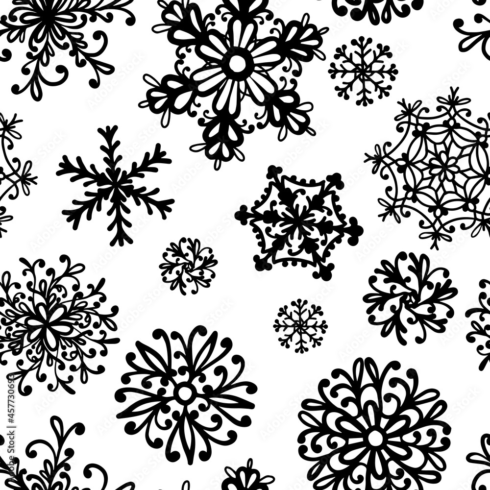 Set of snowflakes. Seamless pattern. Vector