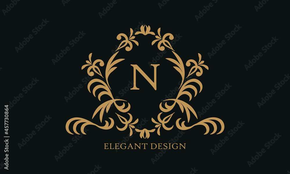 Design of an elegant company sign, monogram template with the letter N. Logo for cafe, bar, restaurant, invitation, wedding.