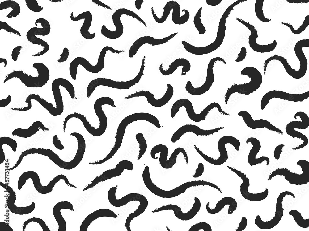 Curly brush stroke vector pattern. Wavy brush stroke abstract pattern. 
