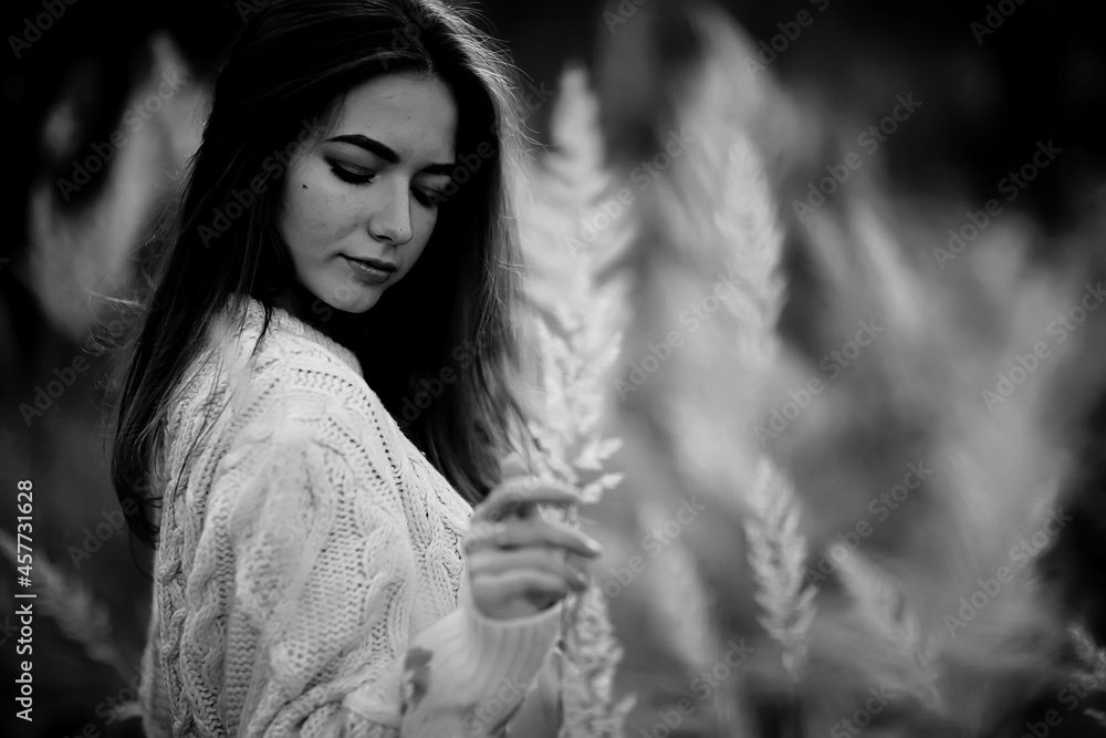 black and white portrait of a cheerful girl country style, freedom young female in a field of straw black and white portrait of a cheerful girl country style, freedom young female in a field of straw