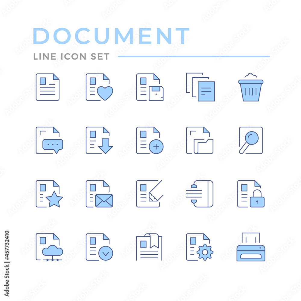 Set color line icons of document isolated on white. Set color line icons of document isolated on white.