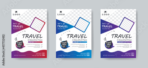 Travel Flyer Template Layout with 3 Colorful Accents and Grayscale Elements