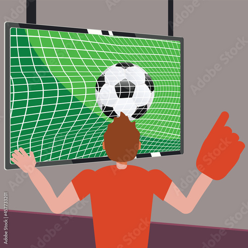 Man watch soccer on TV