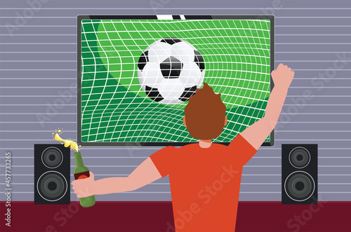 Man watch soccer on TV