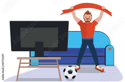 Man watch soccer on TV