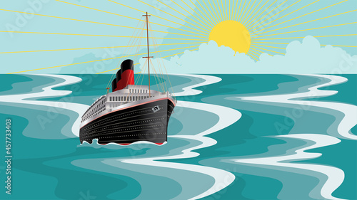 Retro ship in the sea