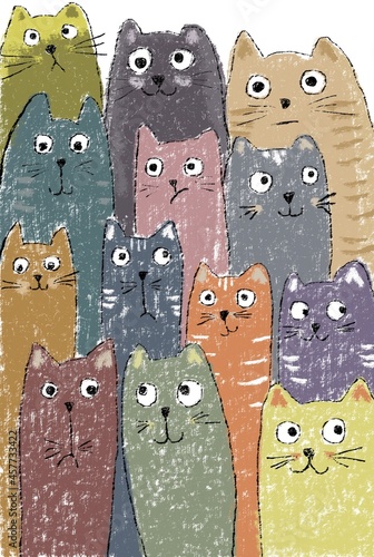 Canvas Print cartoon cat. Cats are drawn. Background of cats