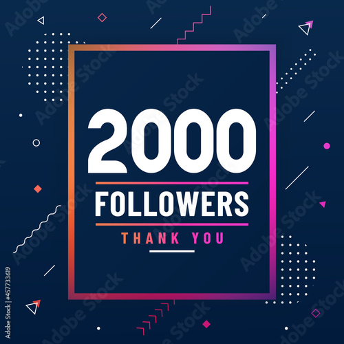 Thank you 2000 followers, 2K followers celebration modern colorful design.