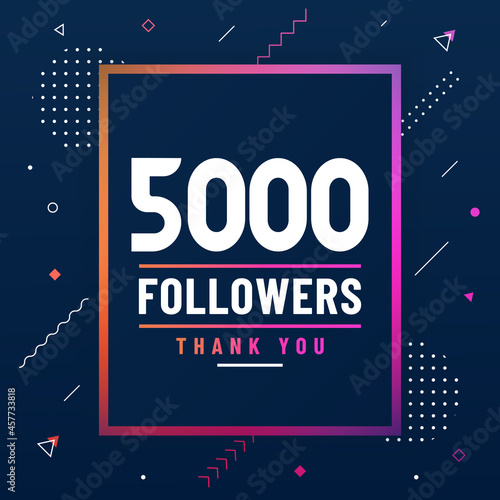 Thank you 5000 followers, 5K followers celebration modern colorful design.