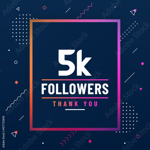 Thank you 5K followers, 5000 followers celebration modern colorful design.