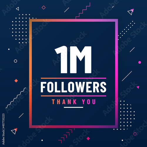 Thank you 1M followers, 1000000 followers celebration modern colorful design.