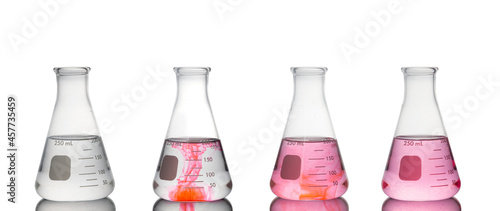 Set of Erlenmeyer flasks isolated on white background.
