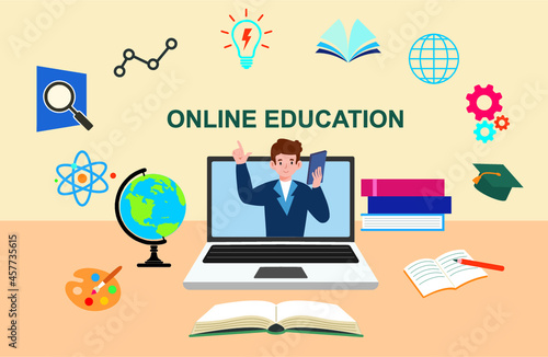 E-learning, online education, online course concept, home school, woman teacher teaching students on laptop computer screen, distance learning, new normal