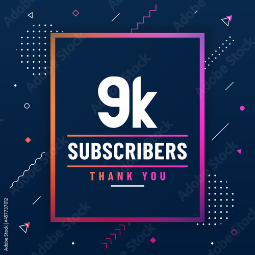 Thank you 9K subscribers, 9000 subscribers celebration modern colorful design.