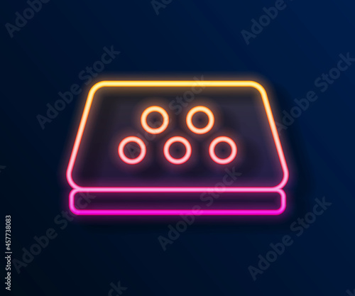 Glowing neon line Taxi car roof icon isolated on black background. Vector