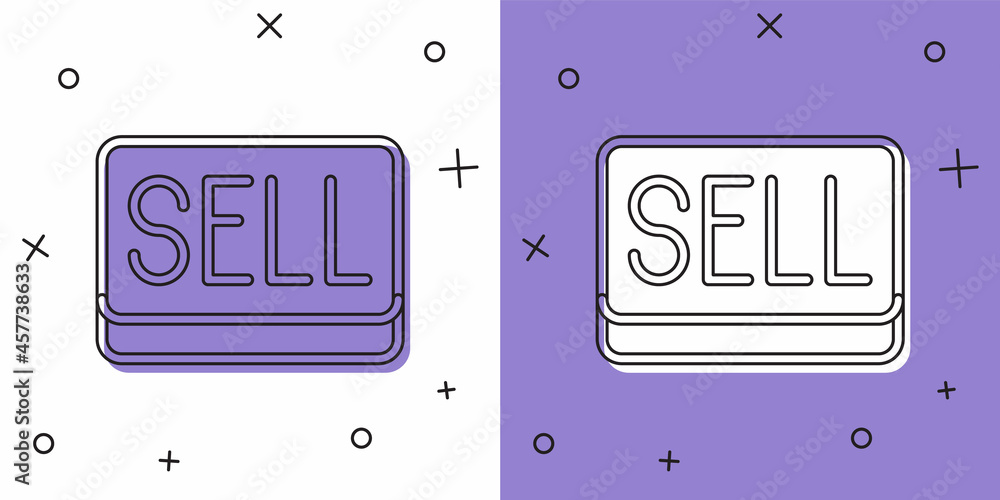 Set Sell button icon isolated on white and purple background. Financial and stock investment market concept. Vector Set Sell button icon isolated on white and purple background. Financial and stock investment market concept. Vector
