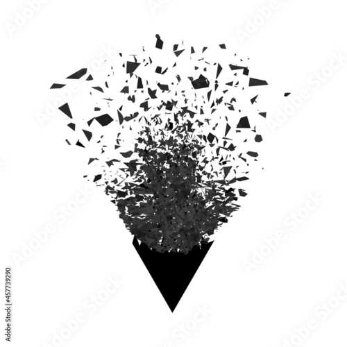 Explosion Cloud of Black Pieces. Sharp Particles Randomly Fly in the Air. Big Burst. Triangle Explode