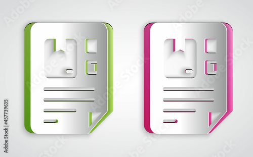 Paper cut Waybill icon isolated on grey background. Paper art style. Vector